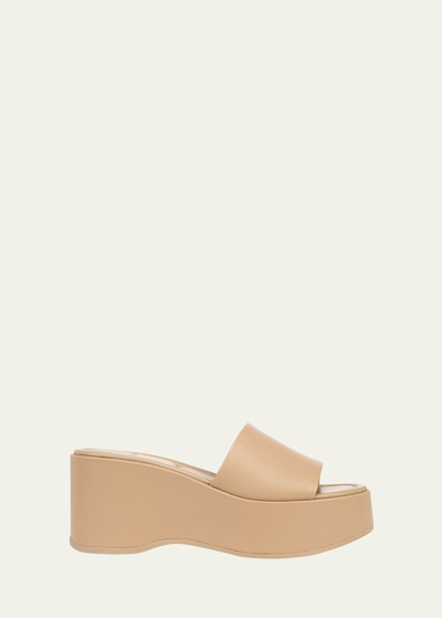 Shop Vince Polina Leather Slide Platform Sandals In Blonde Beige Leat