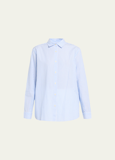 Shop Kule The Hutton Button-front Oversized Oxford Shirt In White/sky