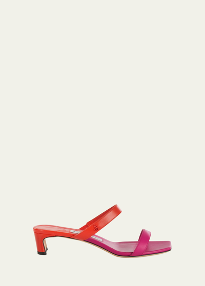 Shop Jimmy Choo Kyda Bicolor Dual-band Slide Sandals In Fuchsiapaprika