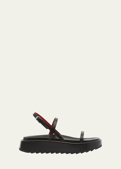 Shop Plan C Fussbet Leather Dual-band Slingback Sandals In Black