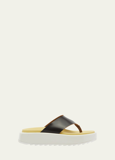 Shop Plan C Fussbet Leather Flatform Thong Sandals In Black Light Eggno