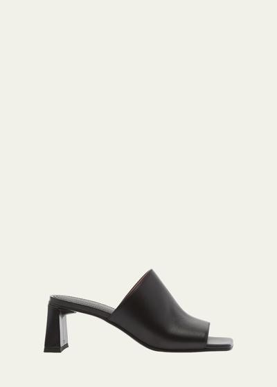 Shop Plan C Leather Slide Mule Sandals In Black