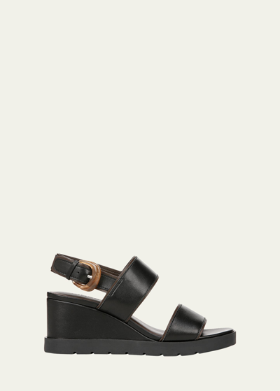 Shop Vince Roma Leather Wedge Slingback Sandals In Black