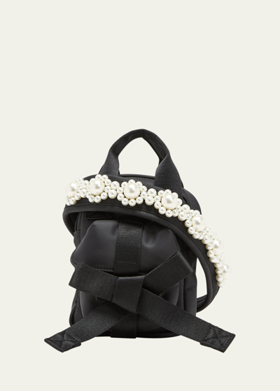 Shop Simone Rocha Mini Bow Beaded Crossbody Bag In Black Pearl