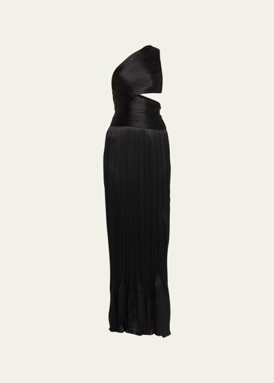 Shop Adam Lippes Delphos Pintuck One-shoulder Cutout Dress In Black