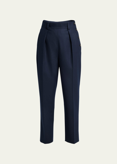 Shop Loro Piana Alban Side-button Tapered Wool Cashmere Pants In W0xg China Blue M