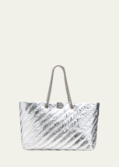 Shop Balenciaga Crush Large Quilted Metallic Tote Bag In Silver