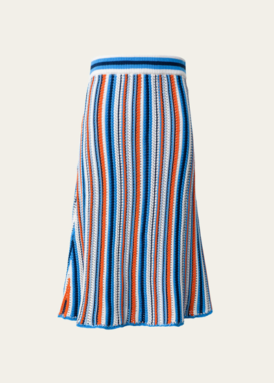 Shop Akris Punto Crochet Knit Chair Striped Midi Skirt In Multicolor