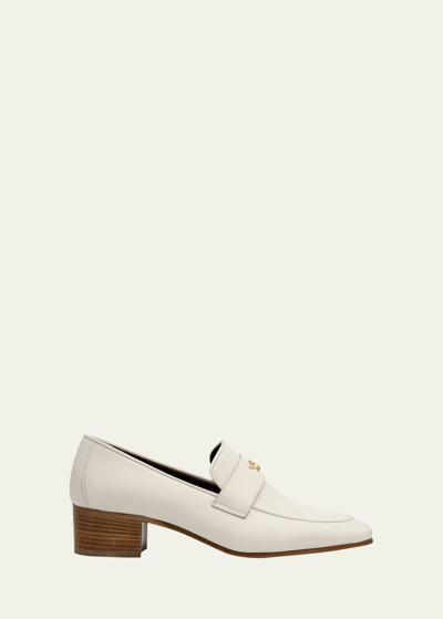 Shop Bougeotte Leather Heeled Loafers In Porcelaine