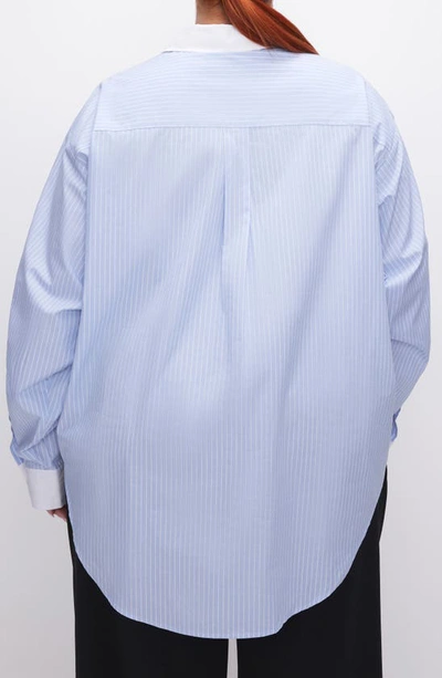 Shop Good American Good Yarn Dye Cotton Poplin Button-up Shirt In Good Stripe004