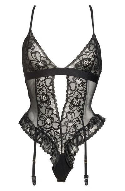 Shop Mapalé Mapale Heart Cutout Lace Teddy With Garter Straps In Black