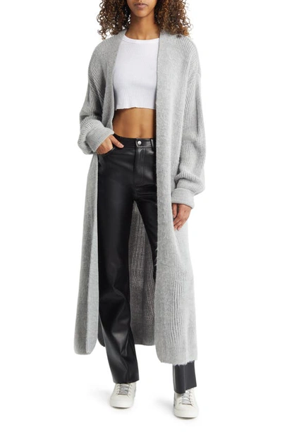 Shop Topshop Open Front Maxi Cardigan In Grey