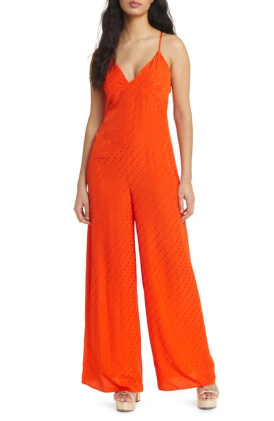 Shop Topshop Jacquard Sleeveless Wide Leg Jumpsuit In Red