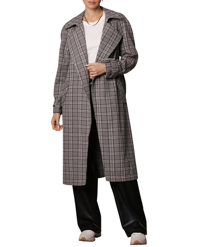 Shop Avec Les Filles Belted Plaid Drape Trench In Grey
