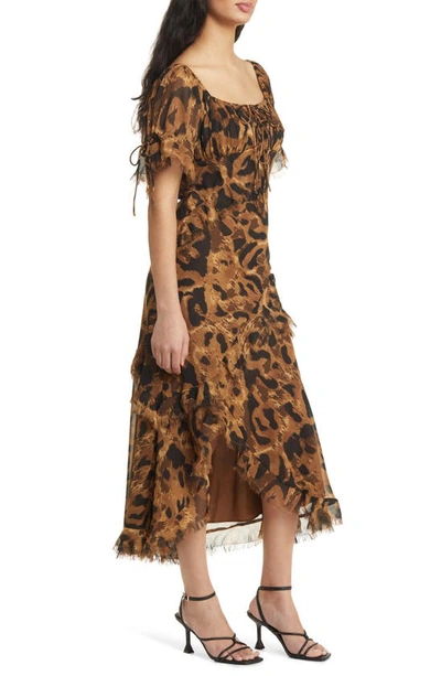 Shop Topshop Leopard Print Tie Lace-up Dress In Brown