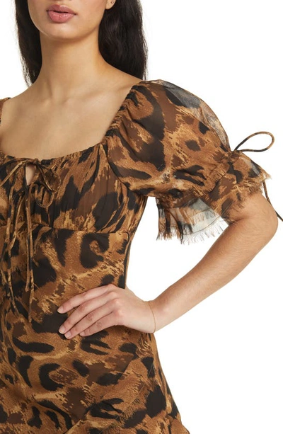 Shop Topshop Leopard Print Tie Lace-up Dress In Brown