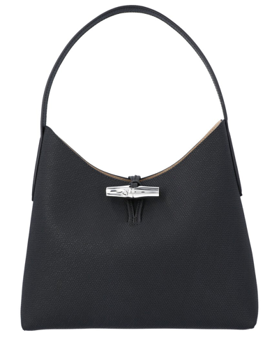 Shop Longchamp Roseau Leather Bag In Black