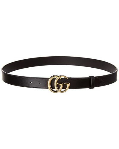 Shop Gucci Double G Buckle Leather Belt In Black