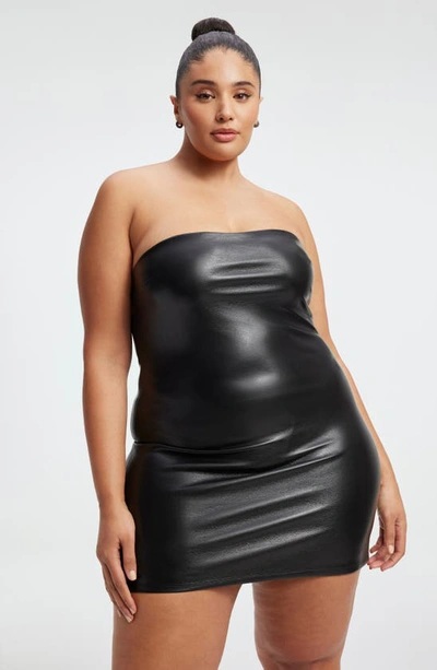 Shop Good American Strapless Faux Leather Tube Dress In Black001