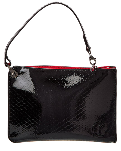 Shop Christian Louboutin Cl Embossed Patent Pouch In Black