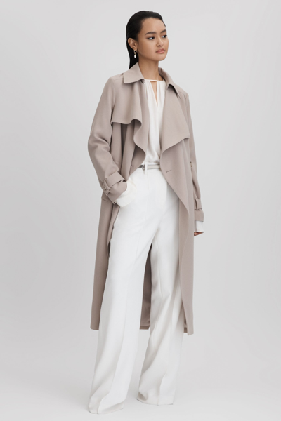 Shop Reiss Etta - Mink Neutral Double Breasted Belted Trench Coat, Us 0
