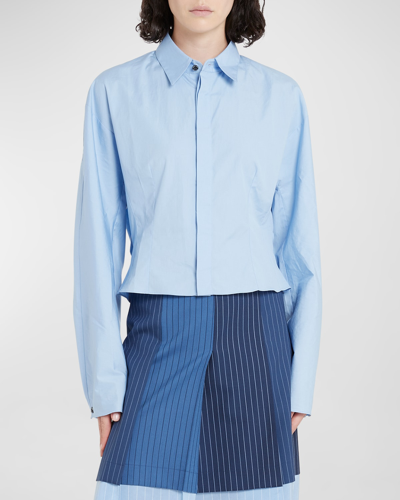 Shop Marni Button-front Shirt With Gathered Back In Irisblue