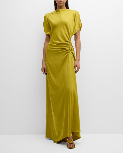 Shop A.l.c Nadia Ruched Petal-sleeve Gown In Cactus Blo