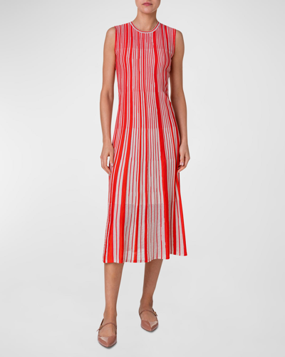 Shop Akris Jacquard Asagao Stripes Knit Midi Dress In Poppy-sand