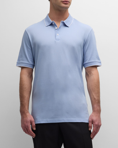 Shop Giorgio Armani Men's Tipped Polo Shirt In Pastel Blue