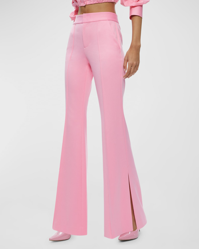 Shop Alice And Olivia Danette Mid-rise Flare Trousers In Cherry Blossom