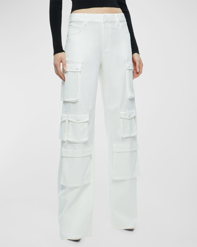 Shop Alice And Olivia Olympia Mid-rise Baggy Cargo Pants In Off White
