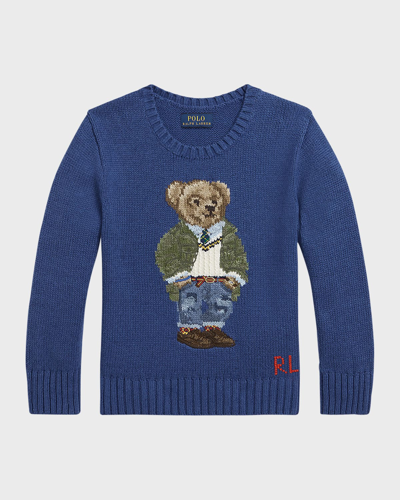 Shop Ralph Lauren Boy's Cotton Polo Bear Sweater In Beach Royal