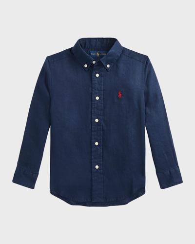 Shop Ralph Lauren Boy's Linen Long-sleeve Button-front Shirt. Size 2-7 In Newport Navy