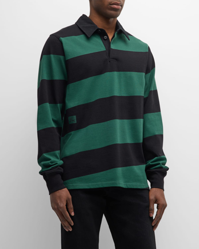 Shop Burberry Men's Diagonal Block Stripe Polo Shirt In Black Ip Design