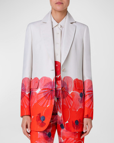 Shop Akris Alvina Poppies Print Blazer Jacket In Poppy-greige
