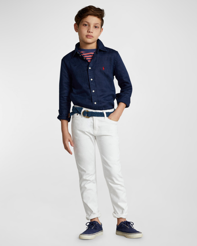 Shop Ralph Lauren Boy's Linen Long-sleeve Button-front Shirt In Newport Navy