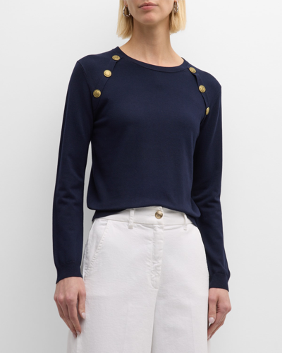 Shop Marella Serata Button-embellished Crewneck Sweater In Navy