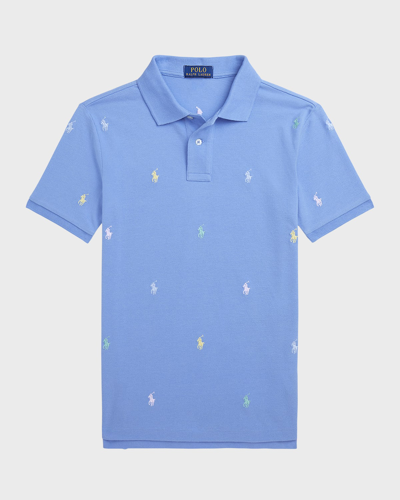 Shop Ralph Lauren Boy's Embroidered Pony Cotton Mesh Short-sleeve Polo Shirt In Harbor Island Blu