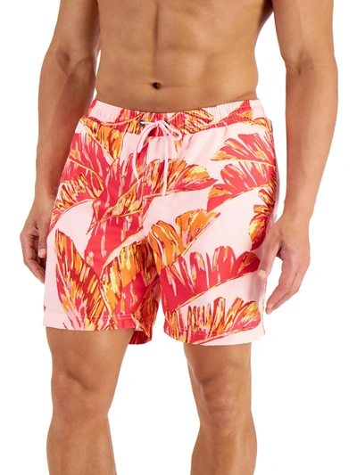 Shop Club Room Tropical Leaves Mens Woven Printed Swim Trunks In Multi