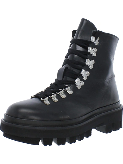Shop Allsaints Wanda Womens Leather Embossed Combat & Lace-up Boots In Black