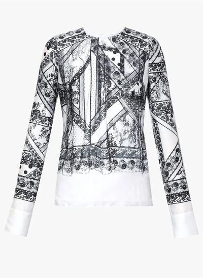 Shop Erdem Tara Patchwork Lace-print Twill Top In White