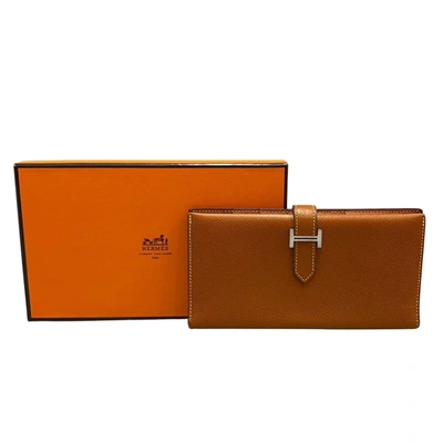 Shop Hermes Béarn Leather Wallet () In Brown