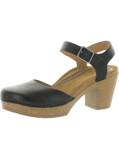 Shop Aetrex Finley Womens Leather Ankle Strap Clogs In Black