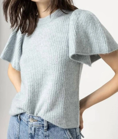 Shop Lilla P Flutter Sleeve Crewneck Sweater In Frost In Grey