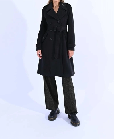 Shop Molly Bracken Classic Double Breasted Trench Coat In Black