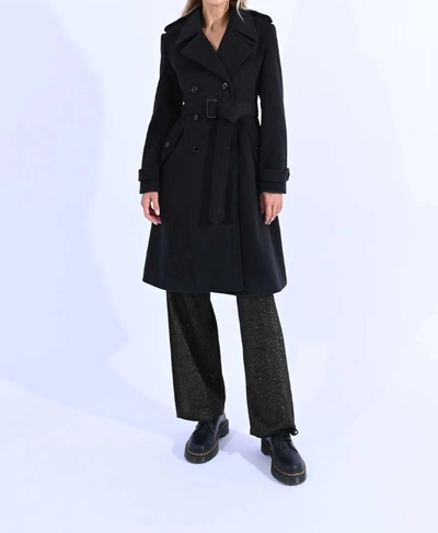 Molly Bracken Classic Double Breasted Trench Coat In Black In Black