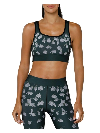 Shop Cor Designed By Ultracor Snowdrops Womens Floral Print Scoop Neck Sports Bra In Green