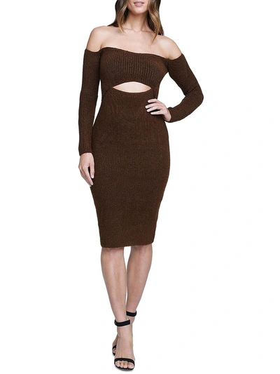 Shop L Agence Nala Womens Knit Off-the-shoulder Sweaterdress In Brown