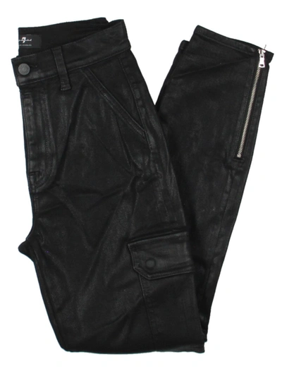 Shop 7 For All Mankind Womens Coated High Rise Cargo Jeans In Black