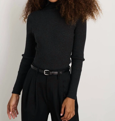 Shop Alex Mill Cristy Ribbed Turtleneck Top In Charcoal In Pink